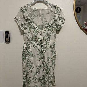 Free people a thing called love green and white linen floral button down dress